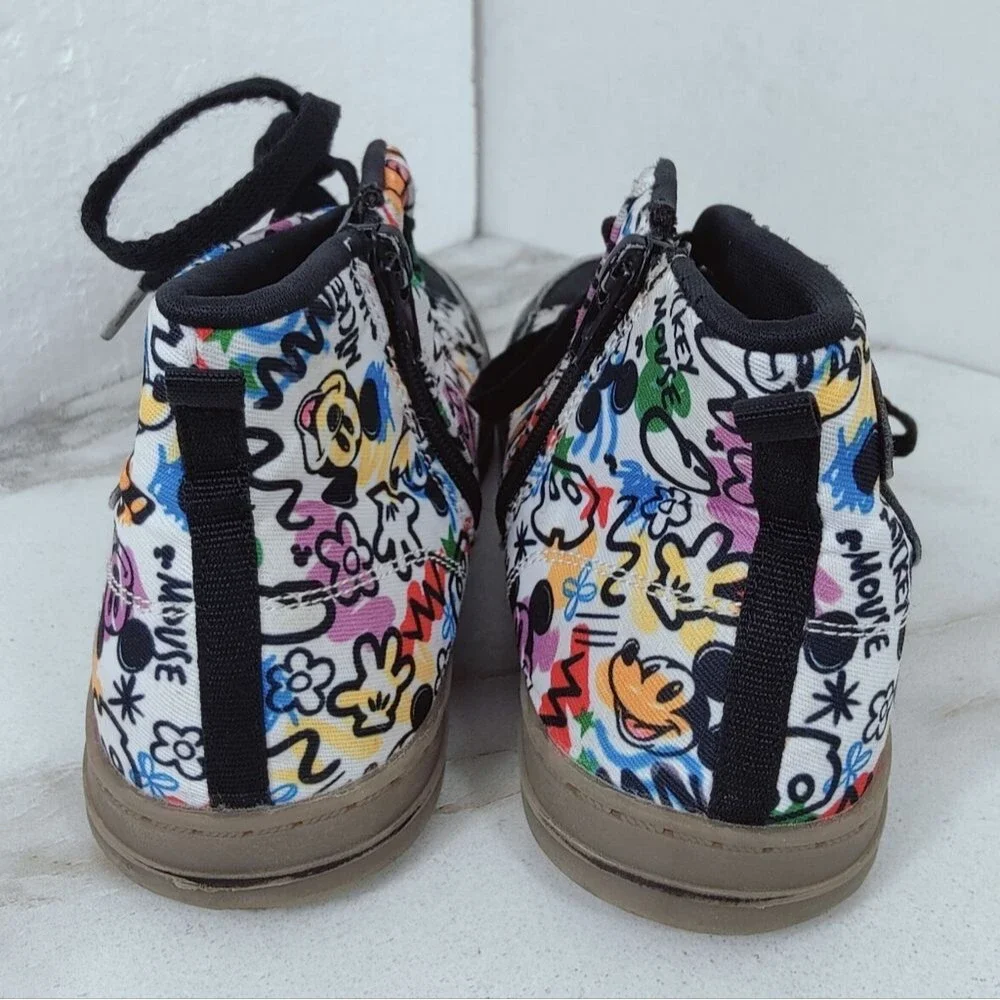 Rare Disney Mickey Mouse Multicolor Doodle High Top Sneakers, Sz 4